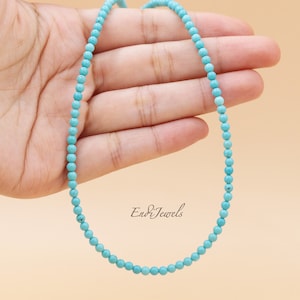 Blue Turquoise 3mm Beaded Choker, Bracelet, Natural Gemstone Beaded Necklace, Summer Choker, Beach Choker, Daily Necklace, Gift for Her