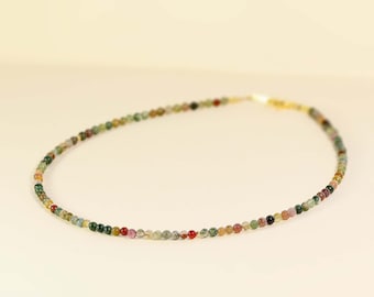 Natural Fancy Jasper 3mm Round Beaded Choker, Bracelet, Tiny Beaded Necklace,  Multicolor Gemstones, Handmade Necklace, Gift for Her