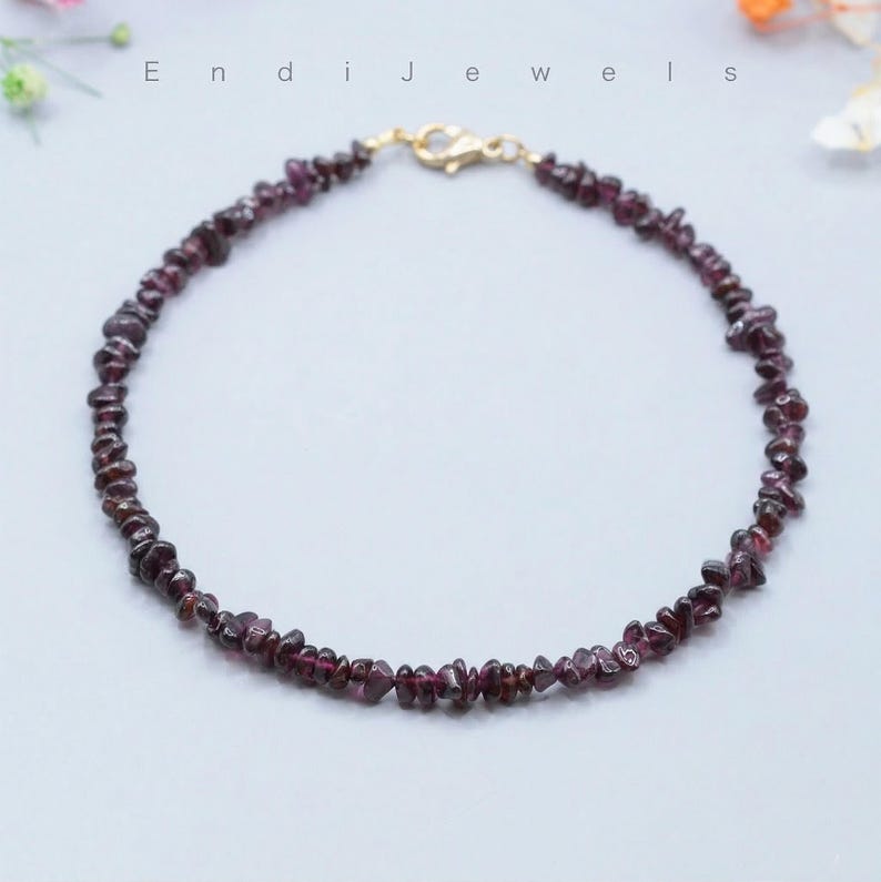 Natürliche Granat 3 mm bis 5 mm Chips Perlen Halskette, Dehnbar Armband, Echte Lila Edelsteine Tägliche Wasserdichte Halskette, Geschenk für Sie Bild 8