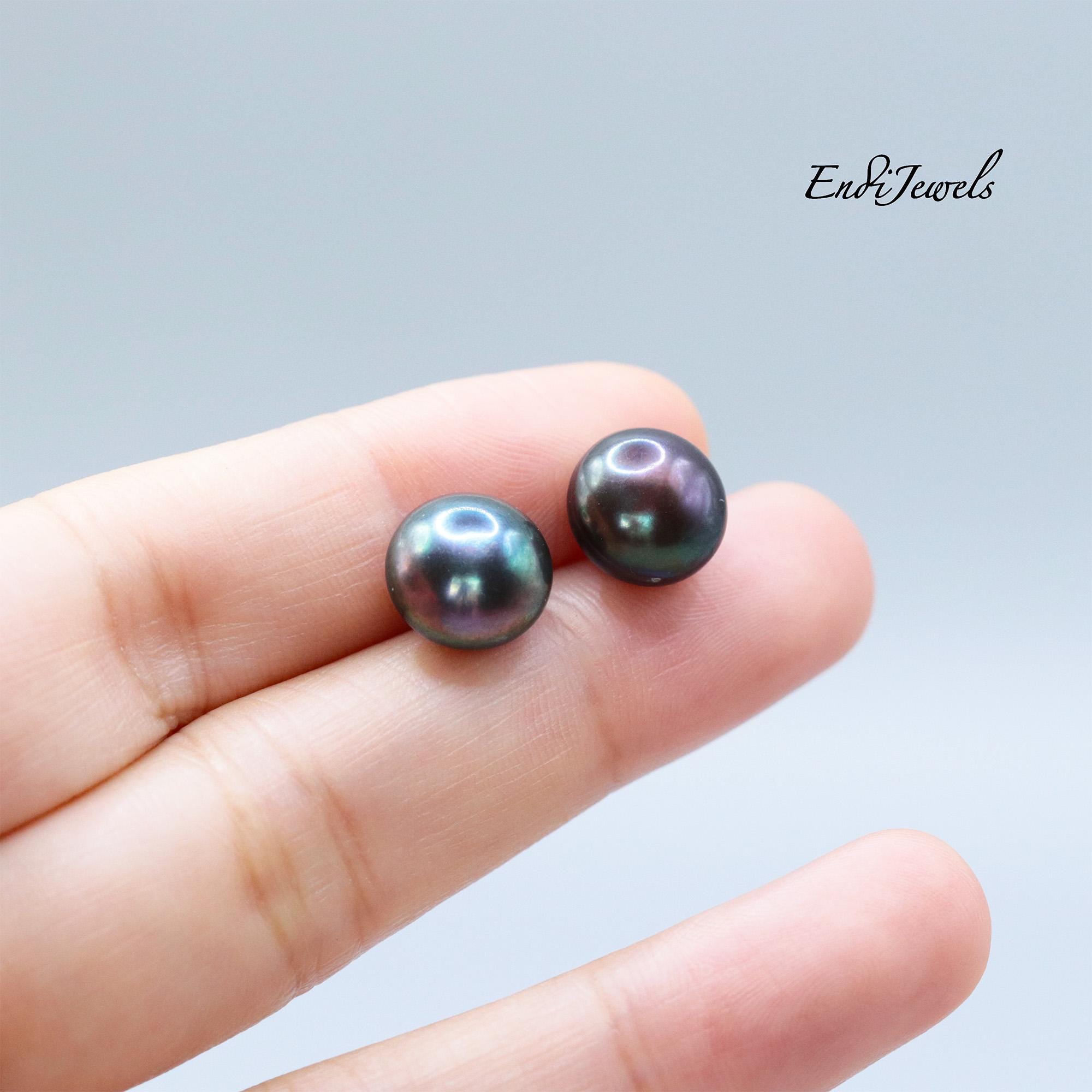 NKlaus 10mm Genuine Freshwater Pearl Earrings – 585 Yellow Gold Button Beads