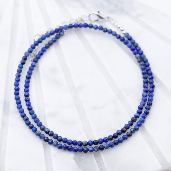 Tiny 2mm Lapis Lazuli Beaded Choker, Bracelet, Daily Dainty Necklace, Summe Choker, Natural Blue Gemstone Necklace, Gift for Her