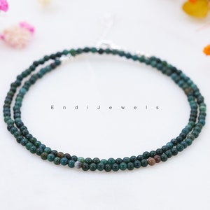 Tiny Bloodstone Round 2mm Beaded Choker, Bracelet, Natural Green Gemstone Beaded Necklace, Daily Layered Handmade Necklace, Gift for Her