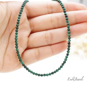 Natural Malachite Tiny 3mm Round Beaded Choker, Bracelet, Summer Choker, Handmade Necklace, Genuine Green Gemstone Beads, Gift for Women