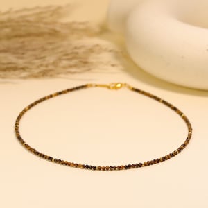 Tiny Tiger&#39;s Eye 2mm Beaded Necklace, Beaded Bracelet, Natural Gemstones, Yellow Tiger&#39;s Eye Beads, Choker, handmade Gift for Women
