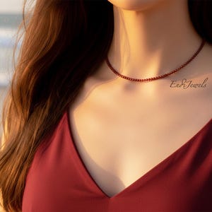 Natural Red Agate Tiny 3mm Round Beaded Choker, Bracelet, Genuine Deep Red Gemstone Bead, Stretchy Necklace, Waterproof Daily Gift for Women image 2