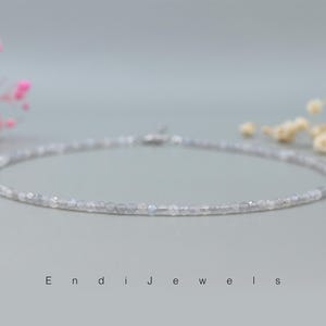 Blauer Labradorit winzige 3 mm facettierte Perlen Choker, Armband, wasserdichte Halskette, Sommer Choker, natürliche Edelsteine, handgemachtes Geschenk für Frauen