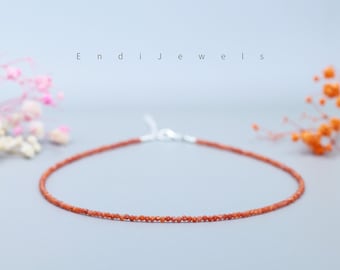 Collana girocollo con perline rotonde da 2 mm in agata arancione naturale, bracciale, pietre preziose autentiche, collana girocollo estiva, collana delicata per tutti i giorni, regalo per lei