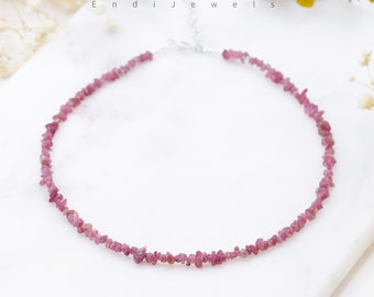 Natural Pink Tourmaline 3-5mm Small Chips Beaded Choker, Bracelet, Summer Choker, Dainty Daily Beaded Necklace, Handmade, Mother's Day Gift