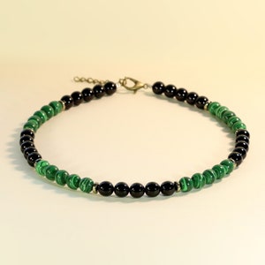 Green Malachite Black Onyx Beaded Necklace, 6mm Natural Gemstones Beaded Choker, Summer Choker for Women, Mother&#39;s Day Gift, Gift for Mom
