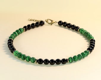 Collier En Malachite Et Perles De Verre - Longueur 52 Cm - Vert - Pierre Naturelle - Fabriqué En France