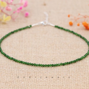 Natural Green Jade 3mm Faceted Beaded Necklace, Bracelet, Genuine Green Gemstone Beads, Summer Choker, Daily Layered Necklace, Gift for Her