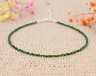 Natural Green Jade 3mm Faceted Beaded Necklace, Bracelet, Genuine Green Gemstone Beads, Summer Choker, Daily Layered Necklace, Gift for Her