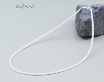 Gargantilla de piedra lunar natural con cuentas redondas de 2 mm, pulsera, piedras preciosas blancas auténticas, gargantilla de verano, collar delicado para uso diario, regalo para ella