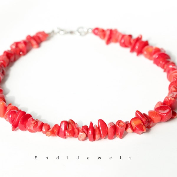 Natural Coral Chips Choker, Bracelet for Women, Red Coral Necklace, Genuine Coral Stone Necklace, Handmade Necklace, Gift for Her