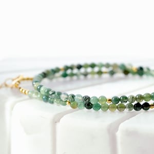 Tiny Green Agate Round Beaded Choker, Bracelet, Natural Gemstone Beaded Necklace, Small 3mm Moss Agate, Handmade Gift for Women image 5