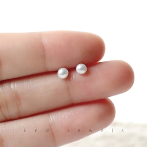 Tiny 3mm Freshwater Pearl Stud Earrings, Pearl Earrings, Dainty Pearl Studs, Minimalist Studs, 925 Sterling Silver, Gift for Women