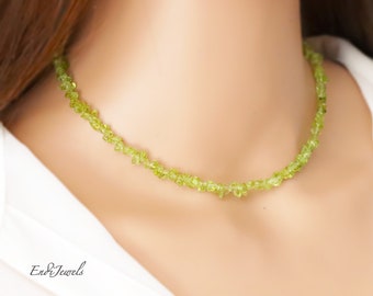 Natural Peridot 3-5mm Small Green Chips Beaded Choker, Bracelet, Genuine Gemstone, Summer Choker, Dainty Daily Necklace, Mother's Day Gift