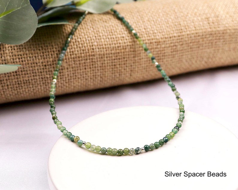 Tiny Green Agate Round Beaded Choker, Bracelet, Natural Gemstone Beaded Necklace, Small 3mm Moss Agate, Handmade Gift for Women image 7