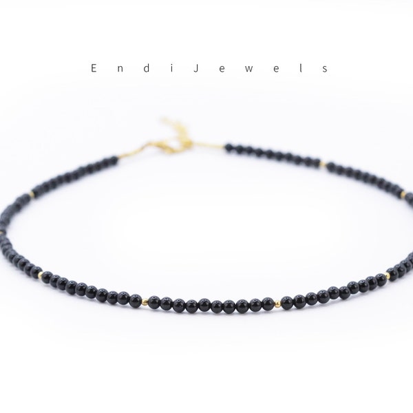 Tiny 3mm Black Onyx Beaded Choker, Natural Gemstone Necklace, Small Beaded Choker, Summer Choker, Handmade Necklace, Birthday Gift for Her