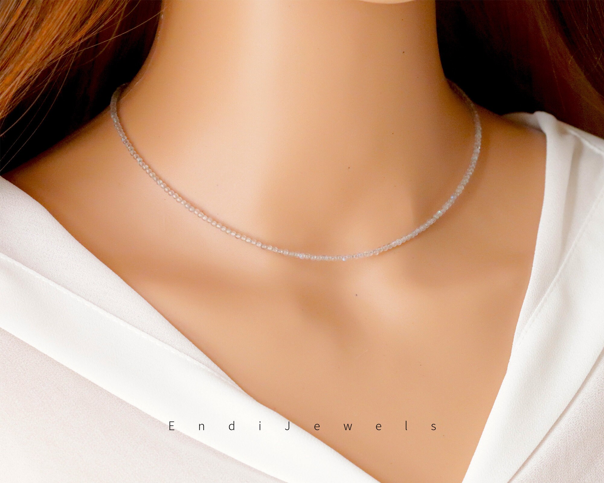 Tiny 2mm Labradorite Round Beaded Choker, Bracelet, Natural Gemstone Beaded Necklace, Daily Dainty Necklace for Women, Handmade Gift for Her