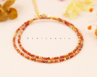 Natural Orange Coral Tiny 2mm Faceted Beaded Choker, Beaded Bracelet, Red Orange Coral Gemstone, Daily Choker Gift for Her