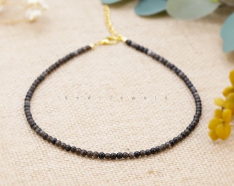 Natural Silver Obsidian 4mm Round Beaded Necklace, Bracelet, Genuine Black Gemstone Beads, Beaded Necklace, Summer Choker, Mother's Day Gift