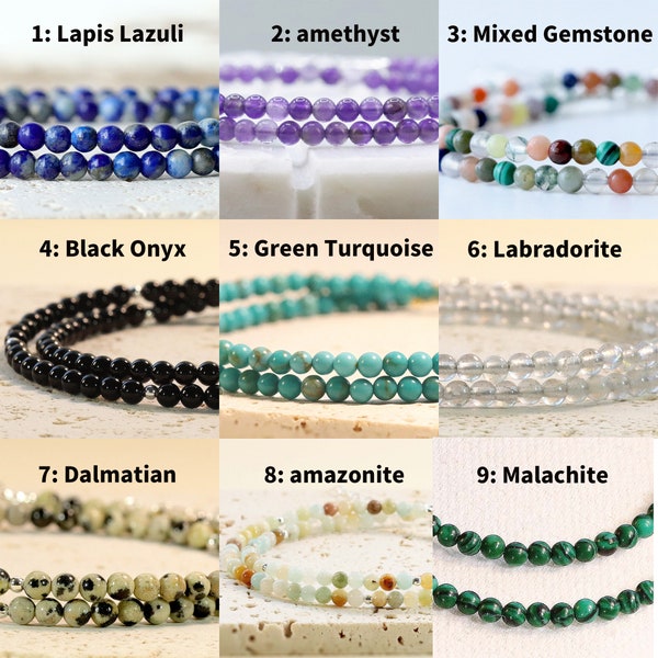 Natural 3mm Gemstone Round Beaded Stretchy Choker, Stretchy Beaded Bracelet, Tiny Beaded Necklace, Genuine Gemstone Beads, Handmade Necklace