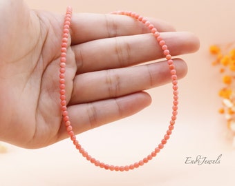 Natural Pink Coral 3mm Round Beaded Choker, Bracelet, Genuine Gemstone Tiny Beaded Necklace, Summer Choker, Handmade Necklace, Gift for Her