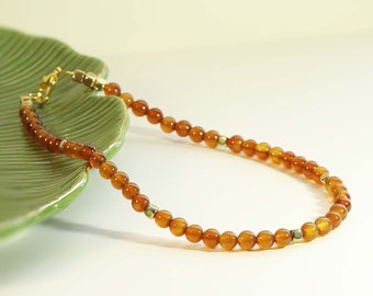 Natural Agate Beaded Necklace, Bracelet, Handmade Necklace, 6mm Gemstone Beads, Brown Agate Bead, Summer Choker, Mother's Day Gift
