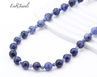 Natural Sodalite 10mm 4mm Round Beaded Choker, Bracelet, Genuine Blue Gemstone beads, Summer Necklace, Handmade Necklace, Mother's Day Gift