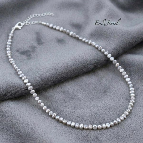 Grijze zoetwaterbarok 3,5 mm kleine parelchoker, parelarmband, 3A-kwaliteit echte natuurlijke parels, cadeau voor haar, dagelijkse waterdichte ketting