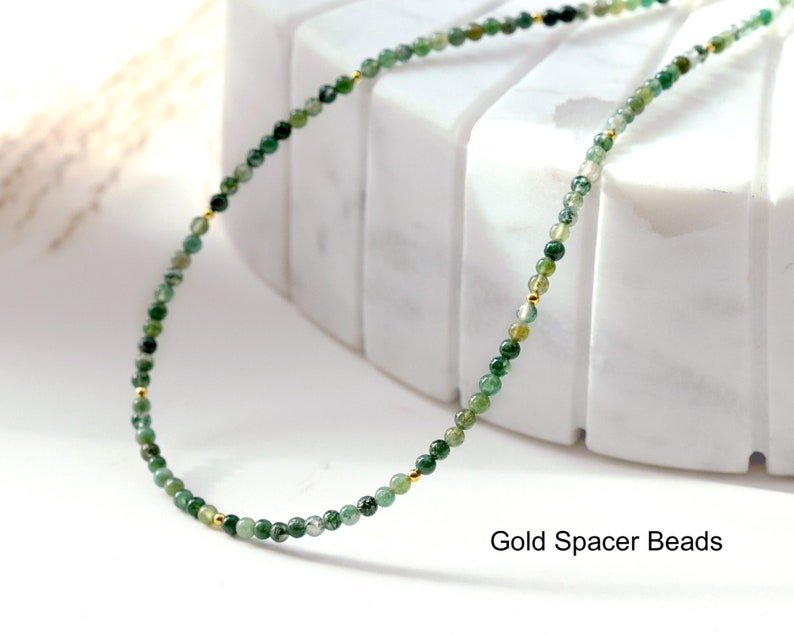 Tiny Green Agate Round Beaded Choker, Bracelet, Natural Gemstone Beaded Necklace, Small 3mm Moss Agate, Handmade Gift for Women image 8