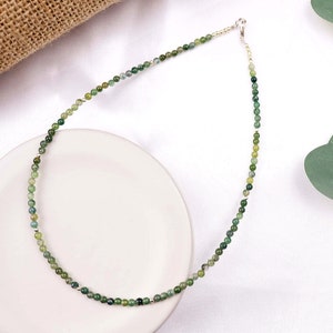 Tiny Green Agate Round Beaded Choker, Bracelet, Natural Gemstone Beaded Necklace, Small 3mm Moss Agate, Handmade Gift for Women image 2