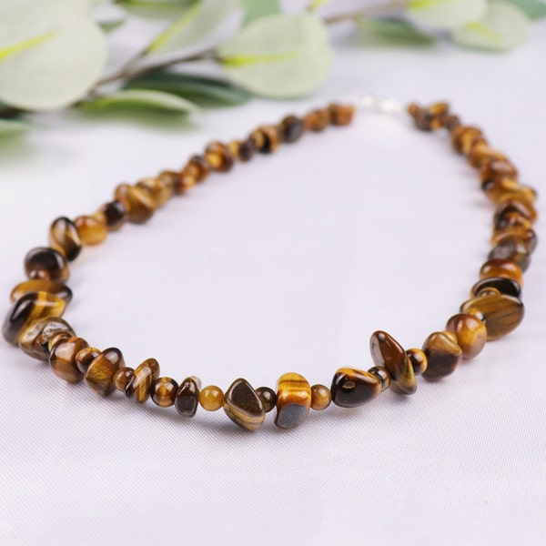 Tiger's Eye Chips Beaded Necklace, Natural Brown Gemstones Necklace, Handmade Necklace, Summer Necklace, Natural Stone, Mother's Day Gift