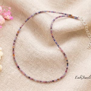 Natural Ruby Sapphire Tiny 2mm Faceted Beaded Choker, Stretchy Bracelet, Genuine Red Blue Gemstones, Daily Layered Waterproof Necklace AA