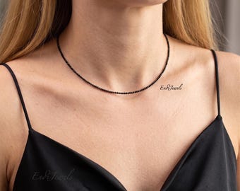 Natural Black Tourmaline Tiny 2mm Faceted Beaded Choker, Bracelet, Daily Dainty Waterproof Gemstone Necklace, Summer Choker, Gift for Her