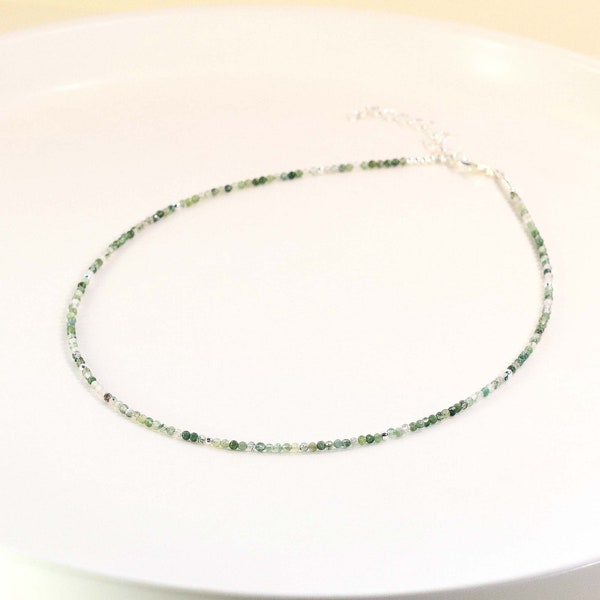 Tiny Green Moss Agate Beaded Choker, Bracelet, Summer Choker, Natural Gemstones Beads, Genuine Agate, Handmade Gift for Women