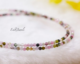 Natural Tourmaline Tiny 2mm Faceted Beaded Choker, Bracelet, Genuine Colorful Gemstones, Summer Choker, Daily Dainty Necklace, Gift for Her