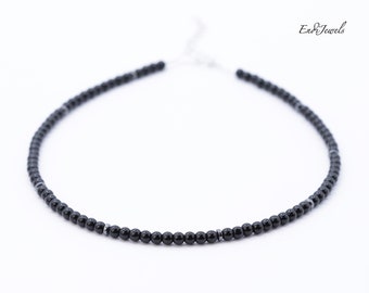 Natural Black Onyx 4mm Round Beaded Choker, Bracelet, Genuine Gemstone Necklace, Summer Choker, Daily Necklace, Handmade Gift for Her/Him