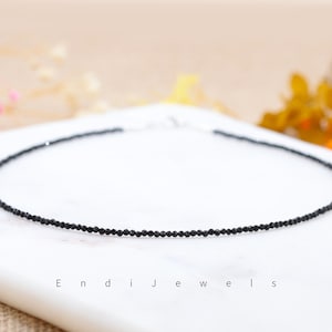 Natural Black Tourmaline Tiny 2mm Faceted Beaded Choker, Bracelet, Genuine Gemstones, Summer Choker, Daily Dainty Necklace, Gift for Her
