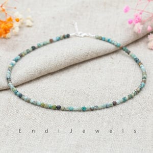 Natural Hubei Turquoise 3mm Tiny Faceted Beaded Choker, Bracelet, Genuine Blue Green Gemstone Beaded Necklace, Daily Waterproof Stretchy AB image 4