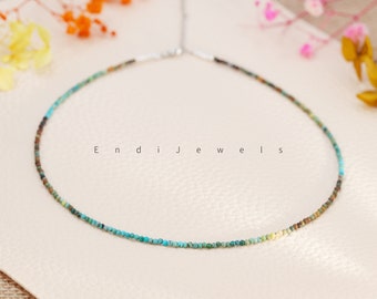 Turquoise kleine ronde ketting van 2 mm met kleurverloop, kralenarmband, natuurlijke blauwe edelstenen, waterdichte dagelijkse zomerchoker, cadeau voor haar