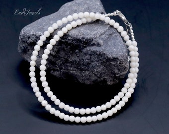 Natural White Coral 3mm Round Beaded Choker, Beaded Bracelet, Summer Choker, Genuine Gemstone Necklace, Handmade Necklace, Gift for Women