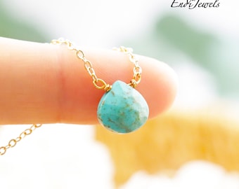Collana con ciondolo a goccia in turchese naturale, pietra preziosa verde, ciondolo piccolo da 10*9 mm, catena in oro, collana minimalista e delicata per tutti i giorni, regalo per lei