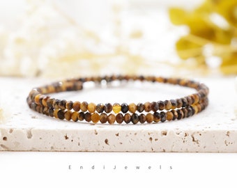 Natural Tiger's Eye Faceted Rondelle 2x3mm Beaded Choker, Bracelet, Summer Choker, Daily Necklace, Genuine Gemstone, Mother's Day Gift