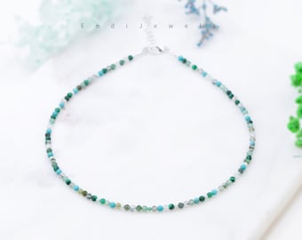 Natural Green Gemstone Tiny 2mm 3mm Mixed Beaded Choker, Bracelet, Summer Choker, Dainty Daily Necklace, Green Beads, Handmade Gift for Her