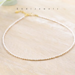 Tiny Rice Freshwater Pearl 2.5mm Top Quality AAAAA Soft Thread Choker, Real Natural White Pearl Beaded Necklace, Small Pearl Beads