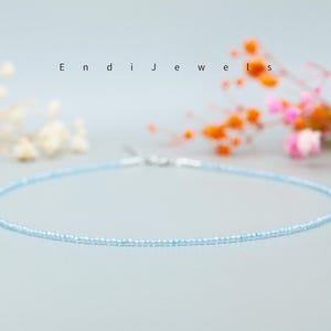 Blue Topaz Tiny 2mm Faceted Beaded Choker, Bracelet, Genuine Gemstone Beaded Necklace, WaterProof Summer Choker, Gift for Her