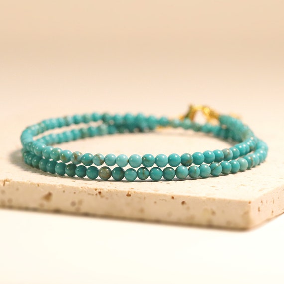 Tiny Green Turquoise Beaded Choker, Beaded Bracelet, Handmade Necklace, Natural 3mm Gemstones Beads, Summer Choker, Gift for Her