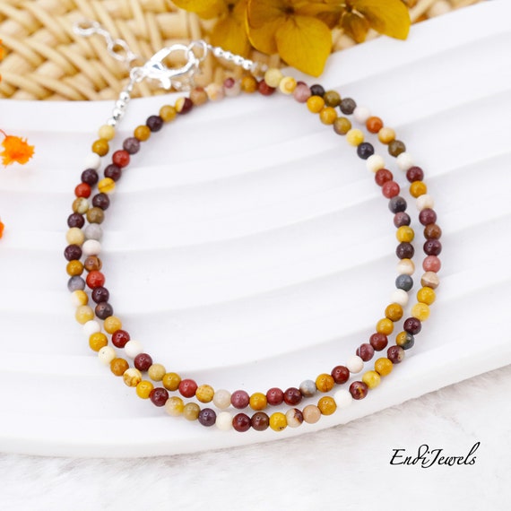 Natural Mookaite 3mm Round Beaded Choker, Bracelets, Genuine Yellow Gemstone Beaded Necklace, Summer Choker, Daily Necklace, Gift for Her